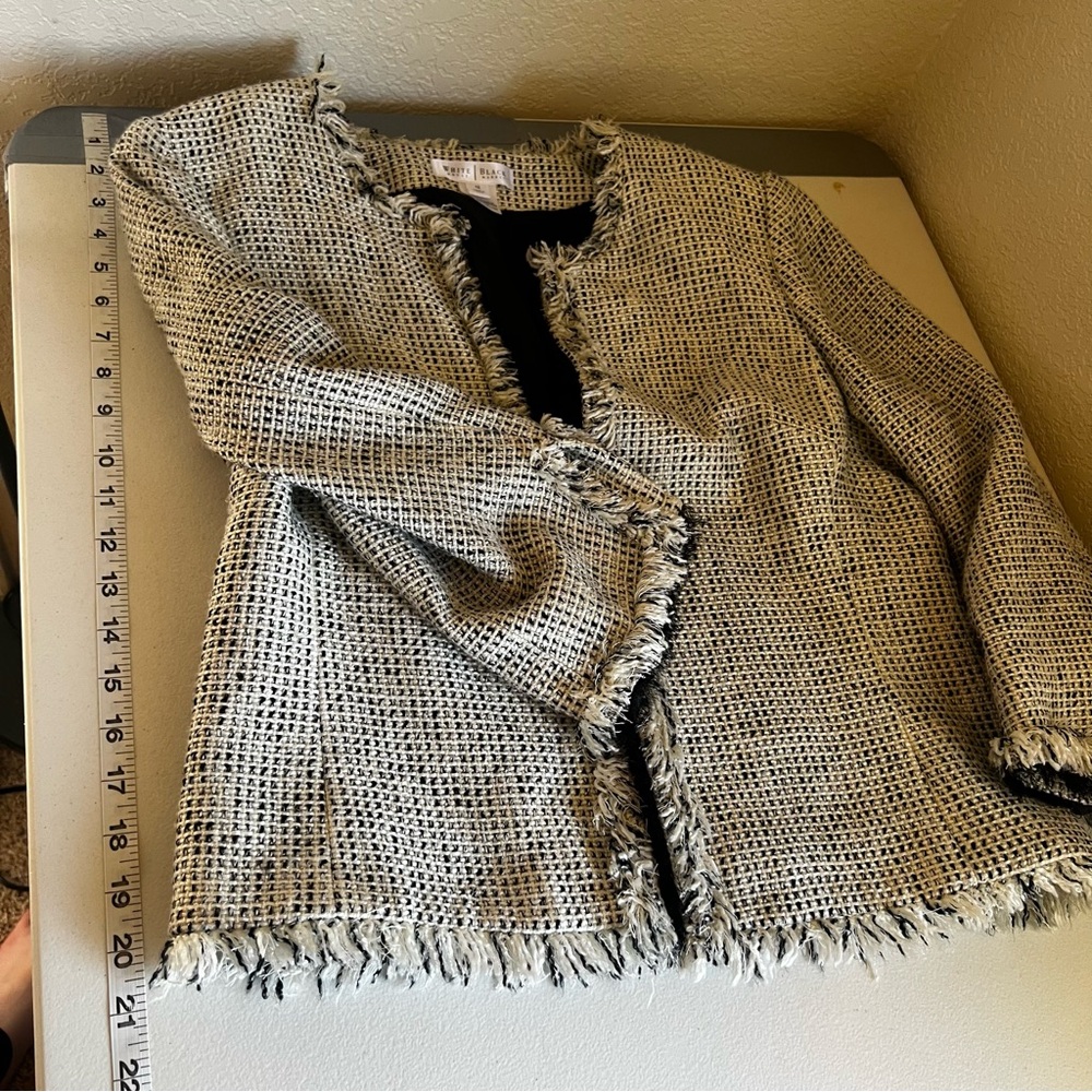 White House Black Market Tweed Blazer Black & White 3/4 Sleeve Career Wear Sz 12 - Picture 10 of 10